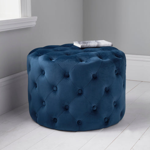 Native Home Lifestyle Mystique Blue Tufted Velvet Pouffe